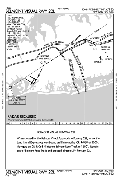 مطار جون إف كينيدي الدولي New York, NY (KJFK): BELMONT VISUAL RWY 22L (IAP)