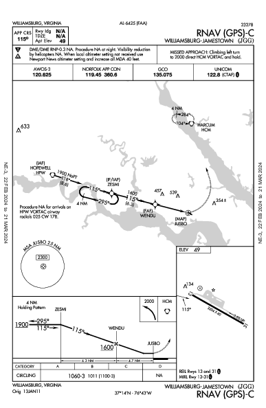 Williamsburg-Jamestown Williamsburg, VA (KJGG): RNAV (GPS)-C (IAP)