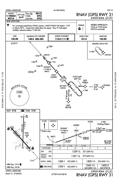 Joplin Rgnl Joplin, MO (KJLN): RNAV (GPS) RWY 31 (IAP)