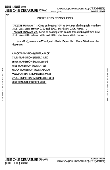 Kalaeloa Kapolei, HI (PHJR): JELIE ONE (RNAV) (DP)