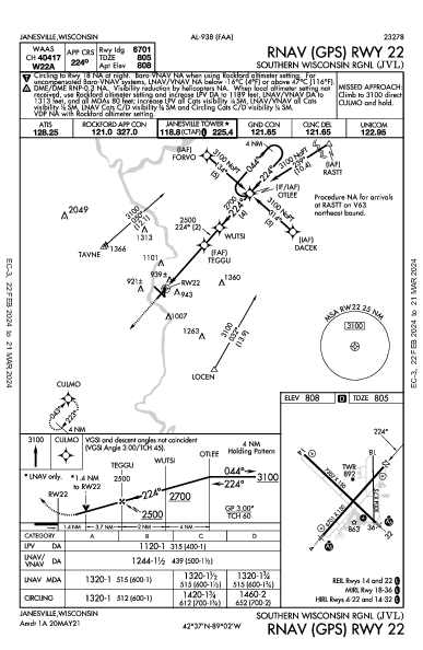 Southern Wisconsin Rgnl Janesville, WI (KJVL): RNAV (GPS) RWY 22 (IAP)