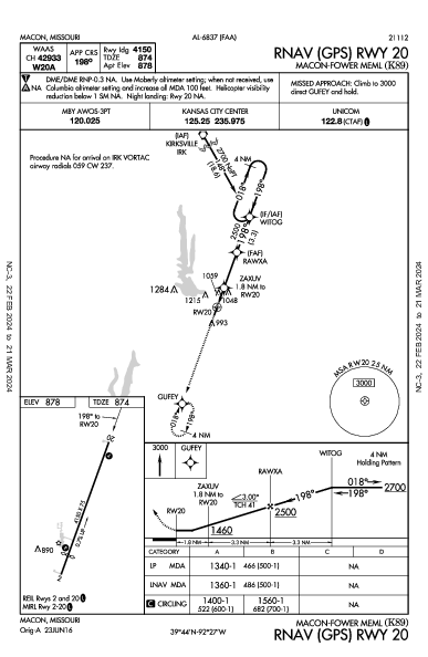 Macon-Fower Meml Macon, MO (K89): RNAV (GPS) RWY 20 (IAP)