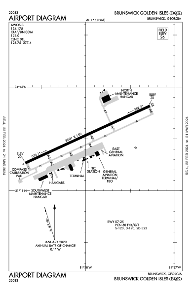 Brunswick Golden Isles Airport (Brunswick, GA): KBQK Airport Diagram