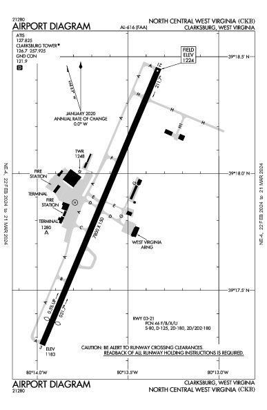 North Central West Virginia Airport (Clarksburg, WV): KCKB Airport Diagram