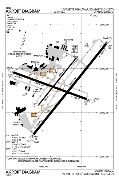 Lafayette Rgnl/Paul Fournet Fld Airport (Lafayette, LA): KLFT Airport Diagram