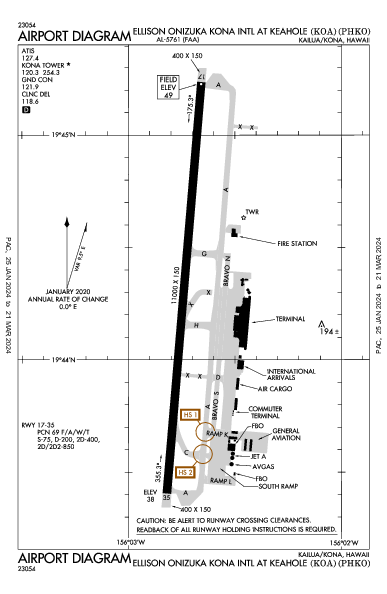 コナ国際空港 Kailua/Kona, HI (PHKO): AIRPORT DIAGRAM (APD)