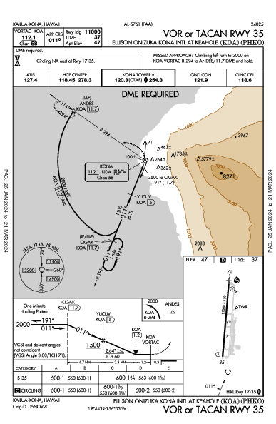 Int'l de Kona Kailua/Kona, HI (PHKO): VOR OR TACAN RWY 35 (IAP)