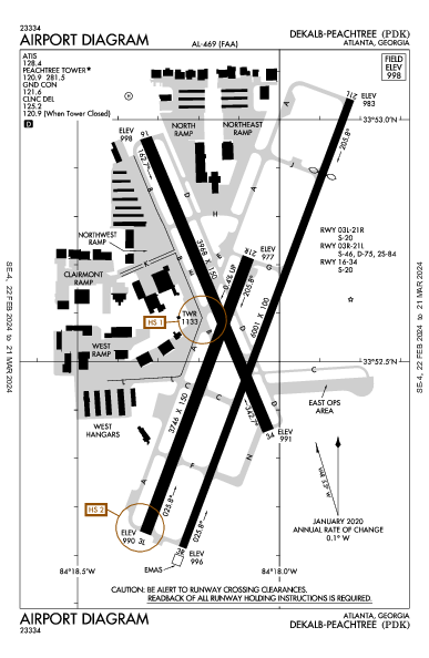Dekalb-Peachtree Airport (Atlanta, GA): KPDK Airport Diagram