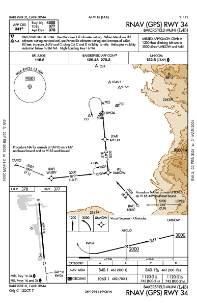 Bakersfield Muni Bakersfield, CA (L45): RNAV (GPS) RWY 34 (IAP)