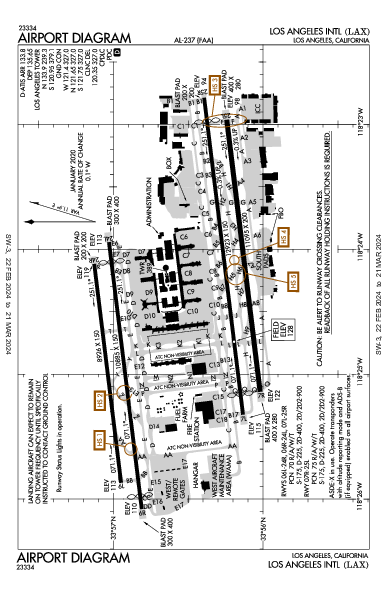 ロサンゼルス国際空港 Los Angeles, CA (KLAX): AIRPORT DIAGRAM (APD)