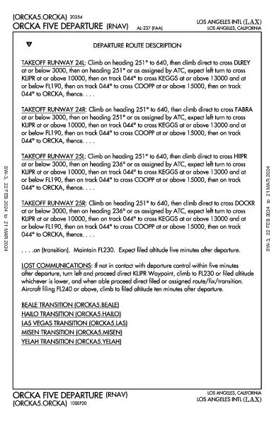 مطار لوس أنجلوس الدولي Los Angeles, CA (KLAX): ORCKA FIVE (RNAV) (DP)