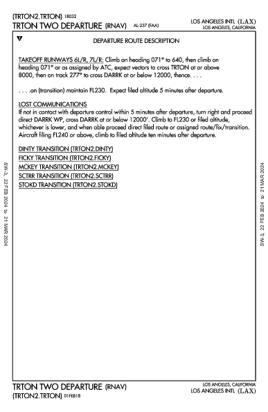 Int'l de Los Angeles Los Angeles, CA (KLAX): TRTON TWO (RNAV) (DP)