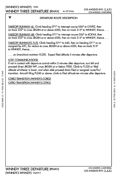 مطار لوس أنجلوس الدولي Los Angeles, CA (KLAX): WNNDY THREE (RNAV) (DP)