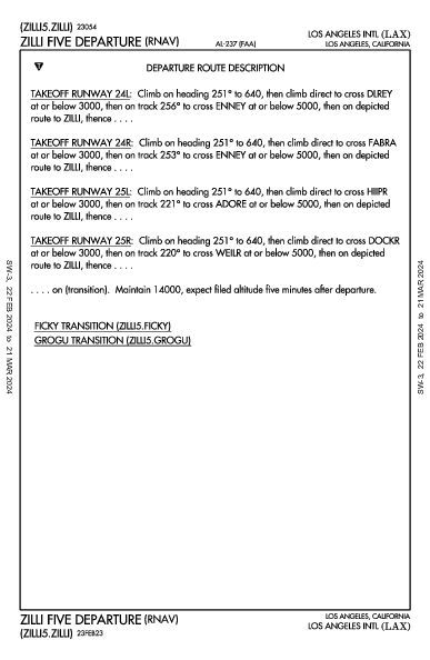 مطار لوس أنجلوس الدولي Los Angeles, CA (KLAX): ZILLI FIVE (RNAV) (DP)