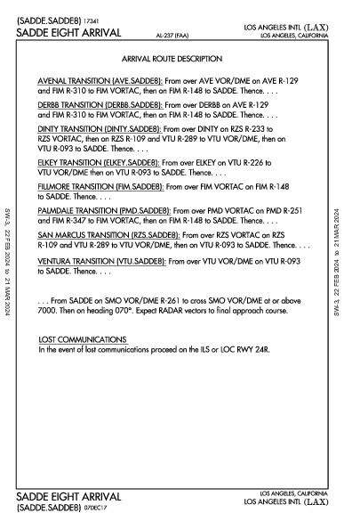 נמל התעופה הבינלאומי של לוס אנג'לס Los Angeles, CA (KLAX): SADDE EIGHT (STAR)