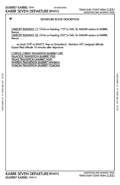 Texas Gulf Coast Rgnl Angleton/Lake Jackson, TX (KLBX): KARRR SEVEN (RNAV) (DP)