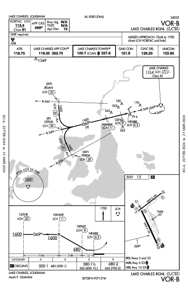 Lake Charles Rgnl Lake Charles, LA (KLCH): VOR-B (IAP)