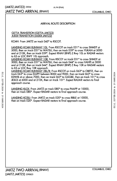 Rickenbacker Intl Columbus, OH (KLCK): JAKTZ TWO (RNAV) (STAR)