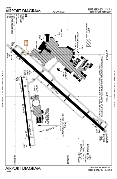 ブルーグラス空港 Lexington, KY (KLEX): AIRPORT DIAGRAM (APD)