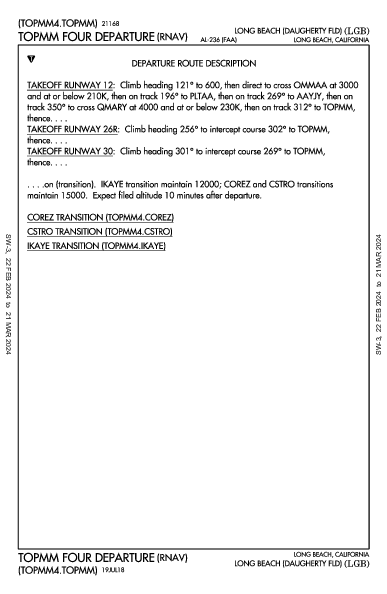 Daugherty Field Long Beach, CA (KLGB): TOPMM FOUR (RNAV) (DP)