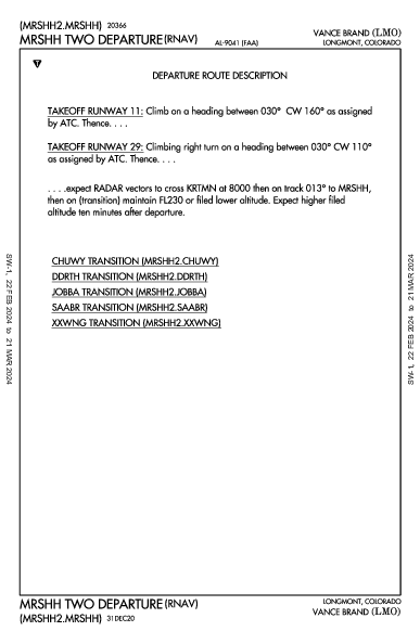 Vance Brand Longmont, CO (KLMO): MRSHH TWO (RNAV) (DP)