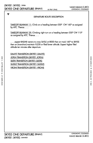 Vance Brand Longmont, CO (KLMO): SKYEE ONE (RNAV) (DP)