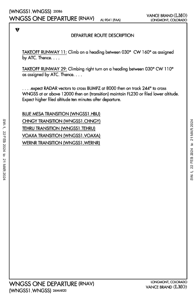 Vance Brand Longmont, CO (KLMO): WNGSS ONE (RNAV) (DP)