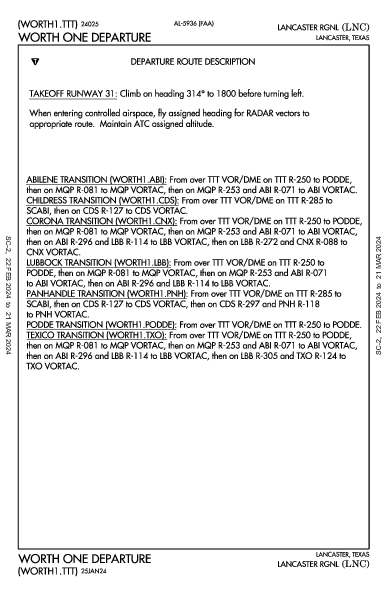 Lancaster Rgnl Lancaster, TX (KLNC): WORTH ONE (DP)