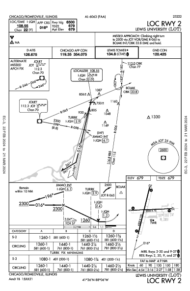 Lewis University Chicago/Romeoville, IL (KLOT): LOC RWY 02 (IAP)