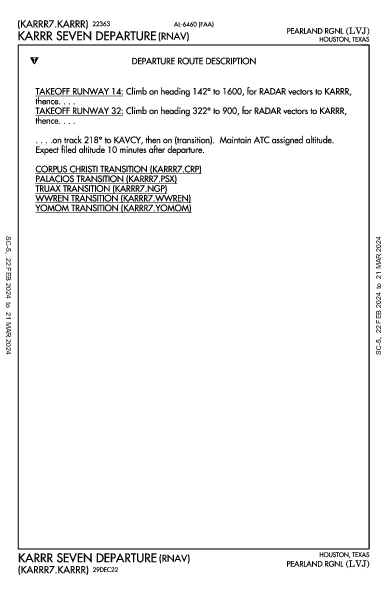 Pearland Rgnl Pearland, TX (KLVJ): KARRR SEVEN (RNAV) (DP)