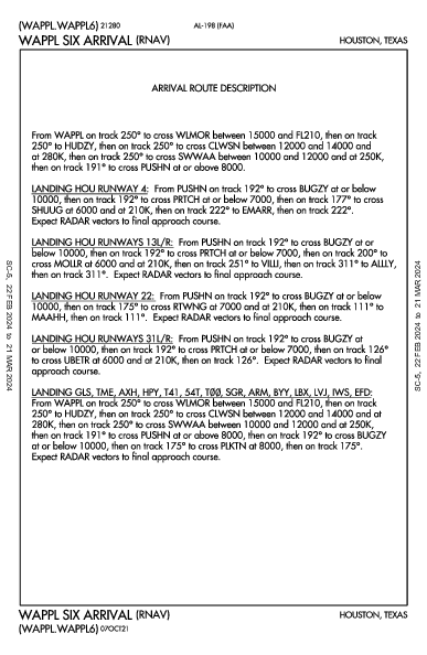 Pearland Rgnl Pearland, TX (KLVJ): WAPPL SIX (RNAV) (STAR)