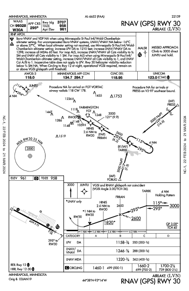 Airlake Minneapolis, MN (KLVN): RNAV (GPS) RWY 30 (IAP)