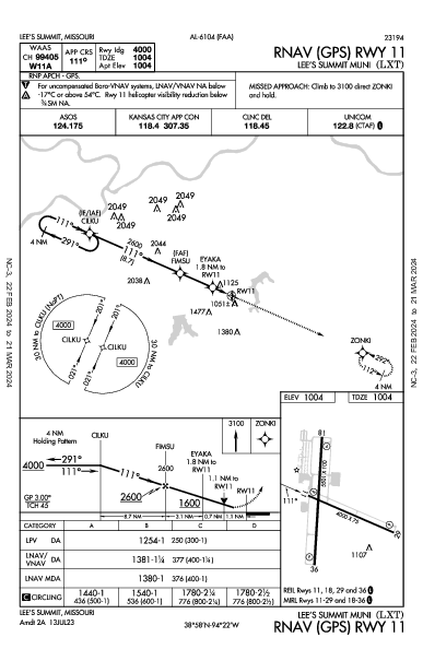 Lee's Summit Muni Lee's Summit, MO (KLXT): RNAV (GPS) RWY 11 (IAP)