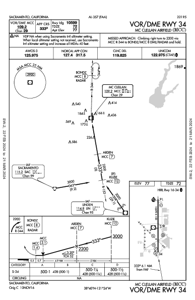 Sacramento McClellan Sacramento, CA (KMCC): VOR/DME RWY 34 (IAP)