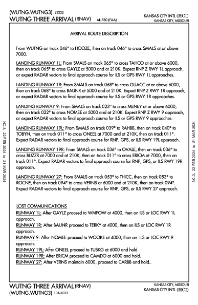 Int'l de Kansas City Kansas City, MO (KMCI): WUTNG THREE (RNAV) (STAR)