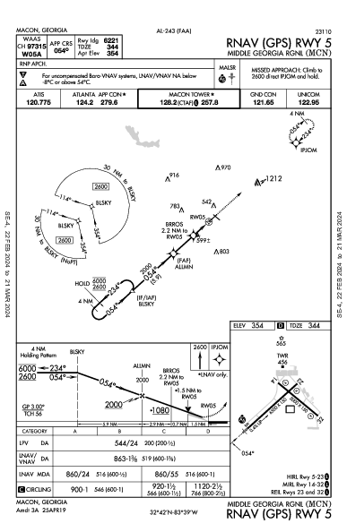 Middle Georgia Rgnl Macon, GA (KMCN): RNAV (GPS) RWY 05 (IAP)