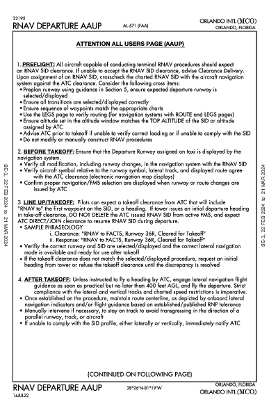 Orlando Orlando, FL (KMCO): RNAV DP AAUP (DAU)