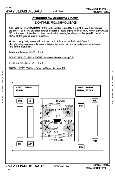 オーランド国際空港 Orlando, FL (KMCO): RNAV DP AAUP (DAU)