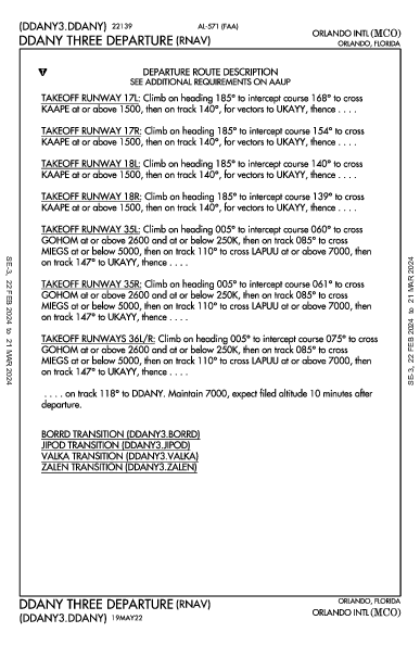 Int'l di Orlando Orlando, FL (KMCO): DDANY THREE (RNAV) (DP)