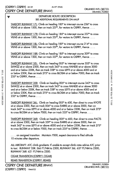 Orlando Orlando, FL (KMCO): OSPRY ONE (RNAV) (DP)