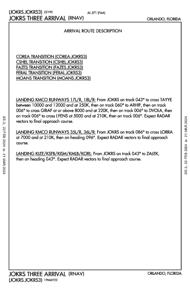 Орландо Orlando, FL (KMCO): JOKRS THREE (RNAV) (STAR)