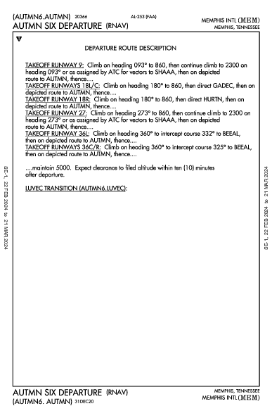 Int'l de Memphis Memphis, TN (KMEM): AUTMN SIX (RNAV) (DP)