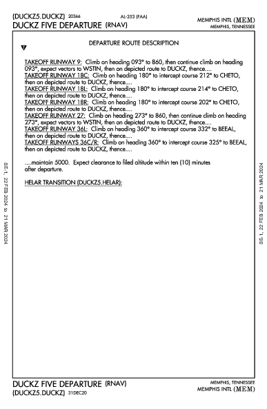 Int'l de Memphis Memphis, TN (KMEM): DUCKZ FIVE (RNAV) (DP)