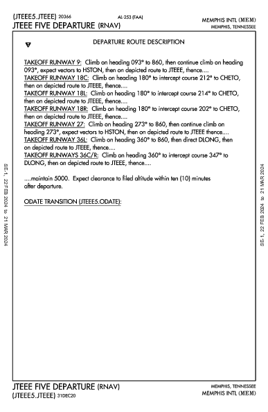 Memphis Intl Memphis, TN (KMEM): JTEEE FIVE (RNAV) (DP)