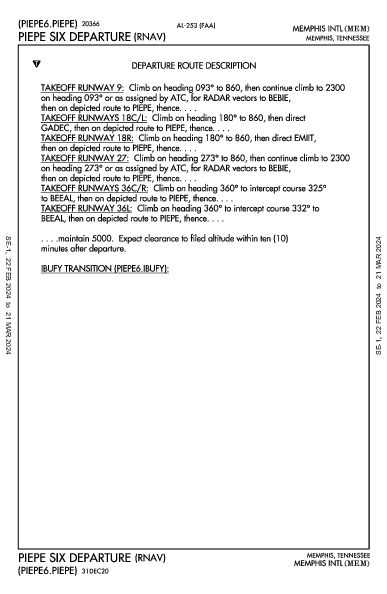 孟菲斯国际机场 Memphis, TN (KMEM): PIEPE SIX (RNAV) (DP)