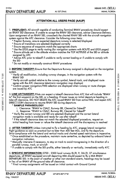 مطار ميامي الدولي Miami, FL (KMIA): RNAV DP AAUP (DAU)