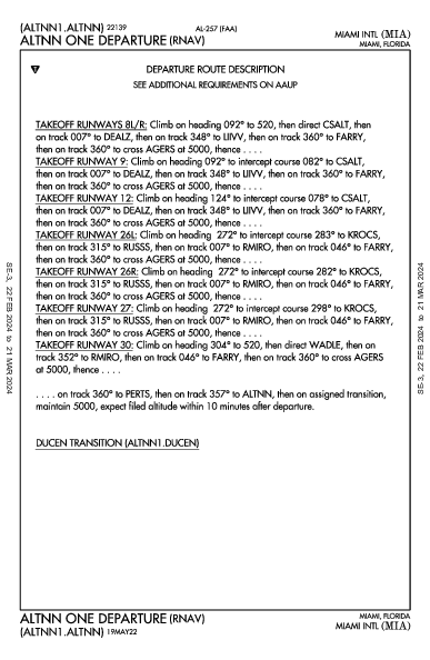 مطار ميامي الدولي Miami, FL (KMIA): ALTNN ONE (RNAV) (DP)