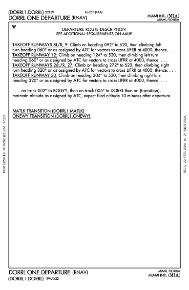 مطار ميامي الدولي Miami, FL (KMIA): DORRL ONE (RNAV) (DP)