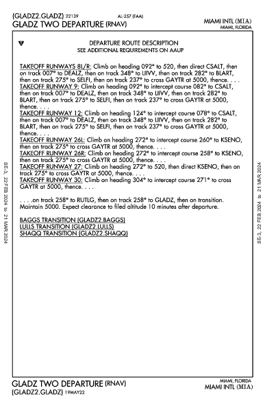 مطار ميامي الدولي Miami, FL (KMIA): GLADZ TWO (RNAV) (DP)