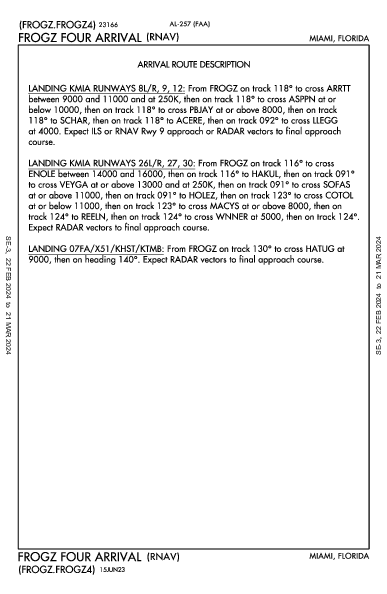 مطار ميامي الدولي Miami, FL (KMIA): FROGZ FOUR (RNAV) (STAR)